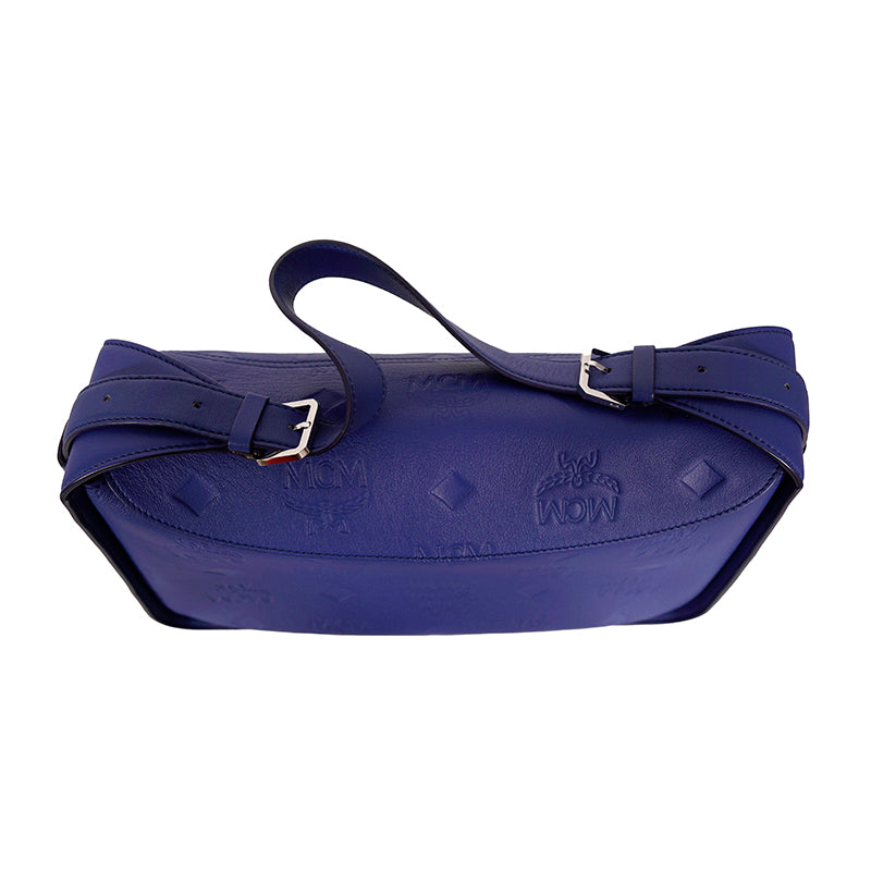 NEW $1,190 MCM Sodalite Blue LARGE AREN FLAP HOBO Logo MONOGRAM LEATHER BAG NWT