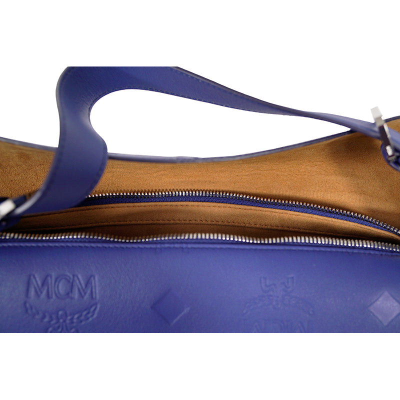 NEW $1,190 MCM Sodalite Blue LARGE AREN FLAP HOBO Logo MONOGRAM LEATHER BAG NWT