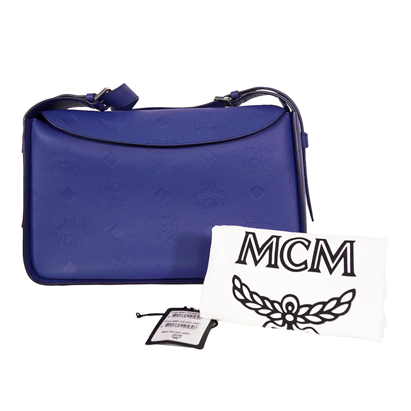 NEW $1,190 MCM Sodalite Blue LARGE AREN FLAP HOBO Logo MONOGRAM LEATHER BAG NWT