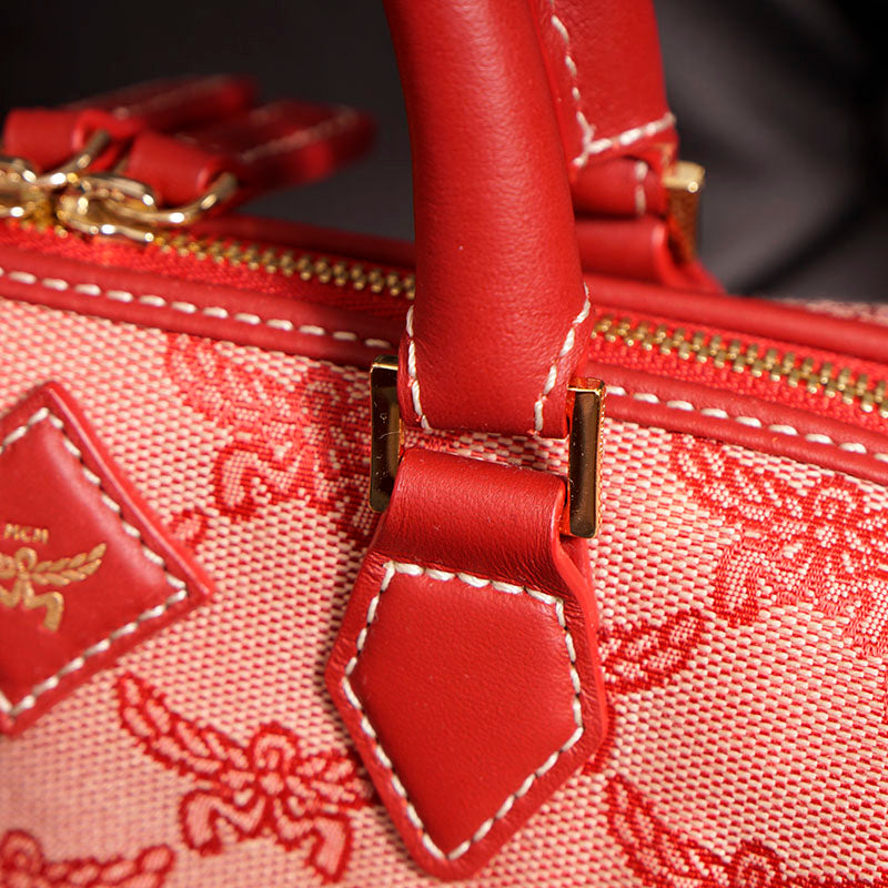 NEW $890 MCM Red Lauretos Monogram Jacquard Mini Ella VALENTINE Heart BOSTON BAG