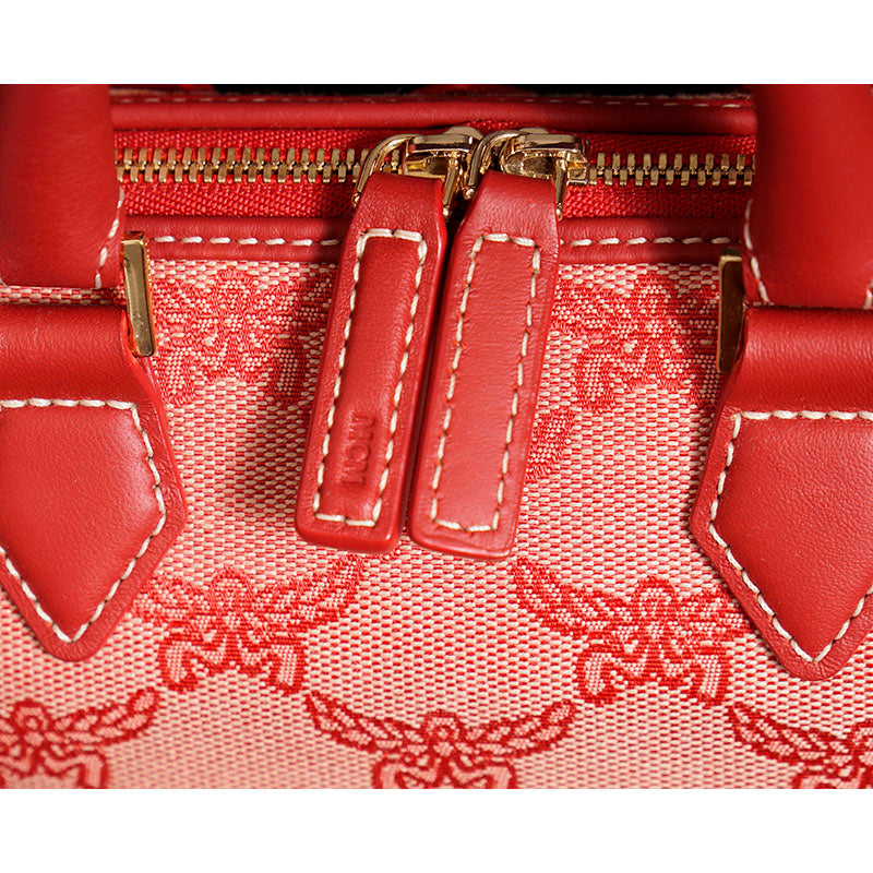 NEW $890 MCM Red Lauretos Monogram Jacquard Mini Ella VALENTINE Heart BOSTON BAG