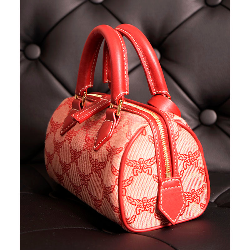 NEW $890 MCM Red Lauretos Monogram Jacquard Mini Ella VALENTINE Heart BOSTON BAG