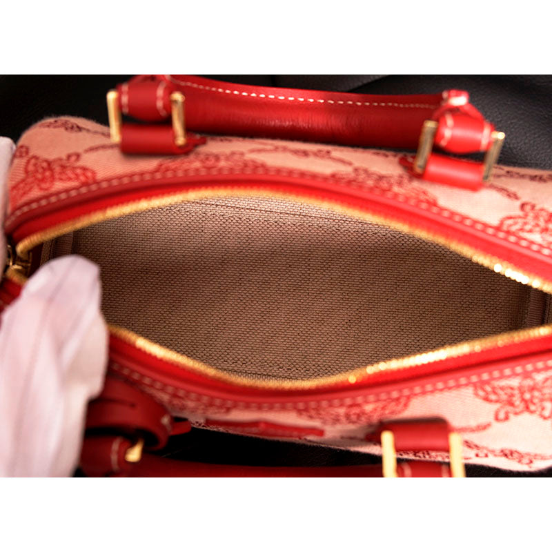 NEW $890 MCM Red Lauretos Monogram Jacquard Mini Ella VALENTINE Heart BOSTON BAG