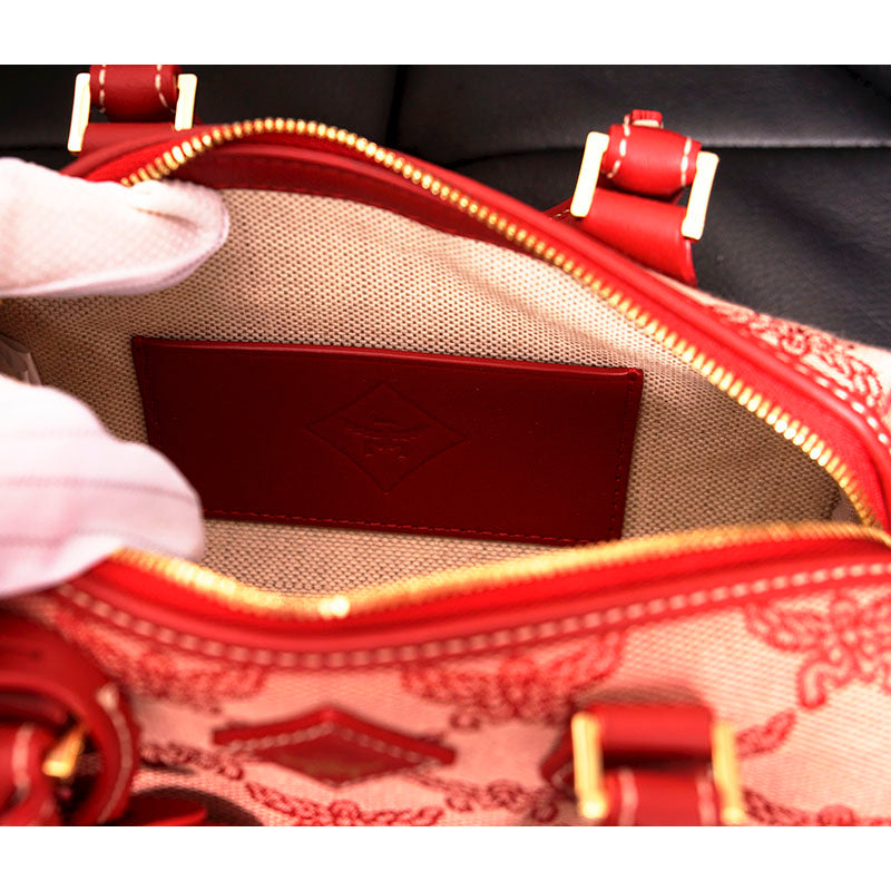 NEW $890 MCM Red Lauretos Monogram Jacquard Mini Ella VALENTINE Heart BOSTON BAG