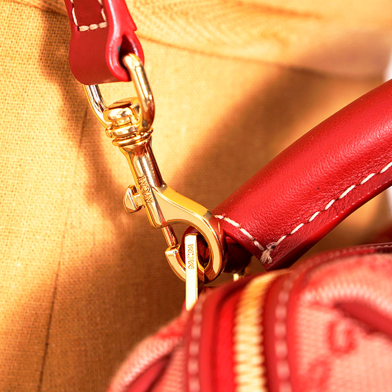 NEW $890 MCM Red Lauretos Monogram Jacquard Mini Ella VALENTINE Heart BOSTON BAG