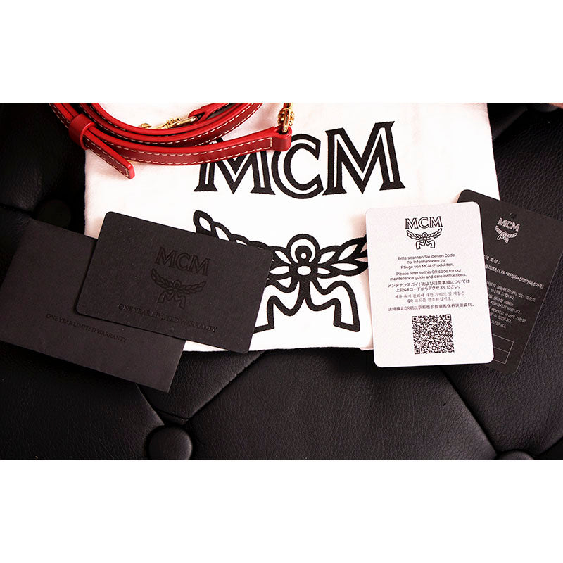 NEW $890 MCM Red Lauretos Monogram Jacquard Mini Ella VALENTINE Heart BOSTON BAG