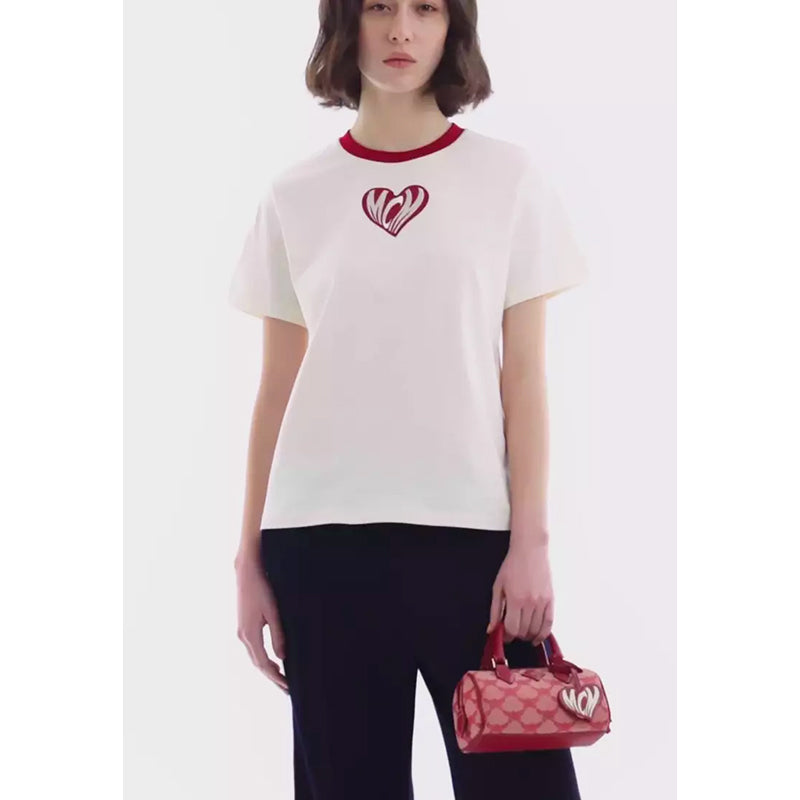 NEW $890 MCM Red Lauretos Monogram Jacquard Mini Ella VALENTINE Heart BOSTON BAG