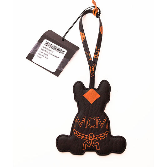NEW $125 MCM Black/Camel Maxi Visetos French BULLDOG M PUP BAG Logo CHARM NWT