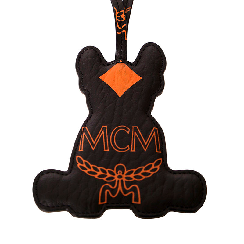 NEW $125 MCM Black/Camel Maxi Visetos French BULLDOG M PUP BAG Logo CHARM NWT