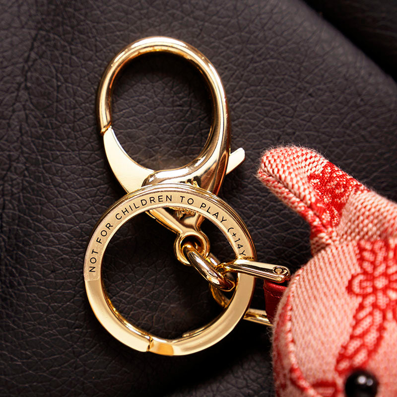 NEW $330 MCM Red Lauretos Monogram Jacquard Himmel FRENCH BULLDOG KEYCHAIN NWT