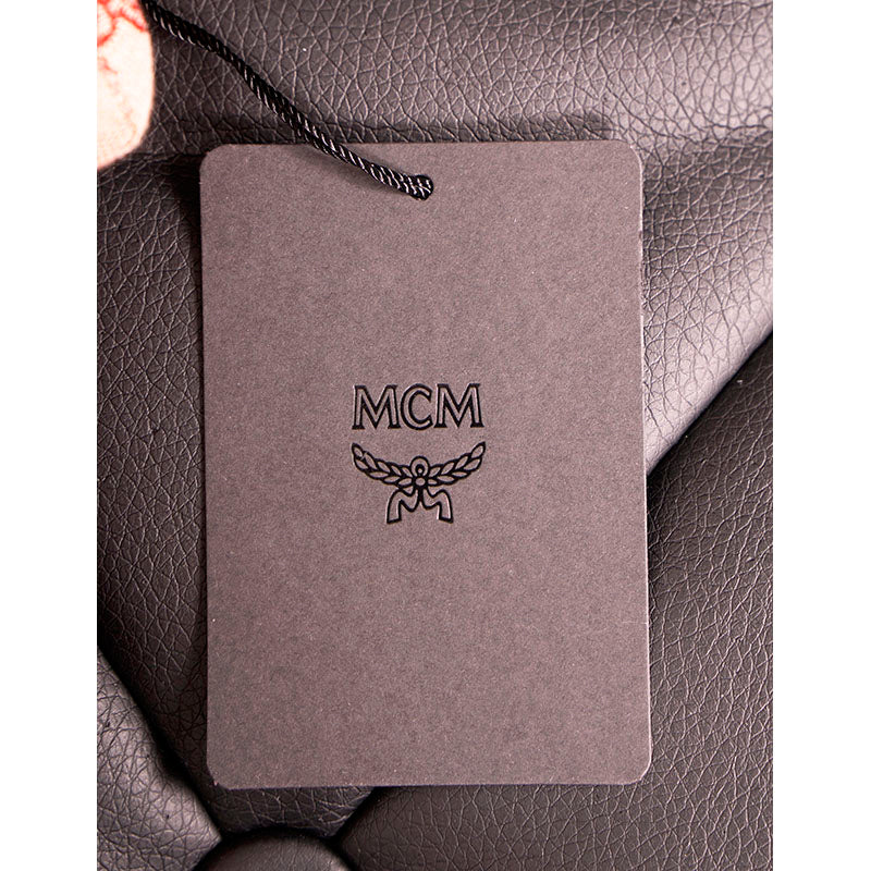 NEW $330 MCM Red Lauretos Monogram Jacquard Himmel FRENCH BULLDOG KEYCHAIN NWT