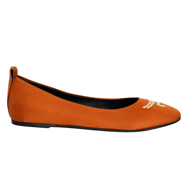 sz 39 NEW $530 Cognac Brown ECONYL Gold LAUREL LOGO Soft Square Toe BALLET FLATS