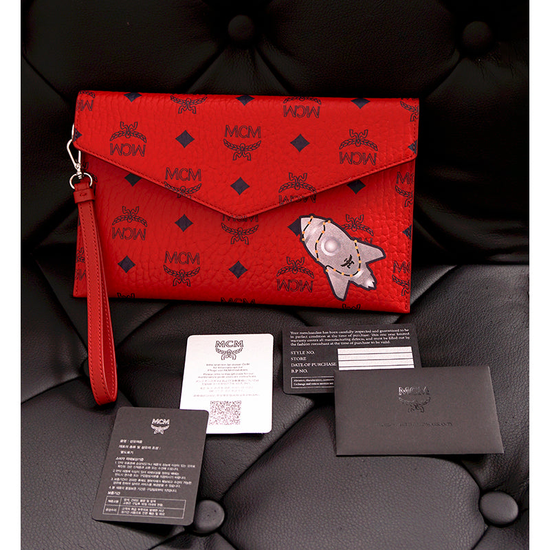 NEW MCM VIP CLIENT GIFT Red Visetos ROCKET GRAPHIC Envelope Clutch POUCH BAG HTF