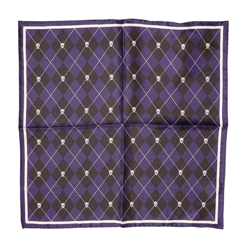 NEW $395 ALEXANDER MCQUEEN Blue ARGYLE SKULL PRINT 17" Handkerchief NECK SCARF