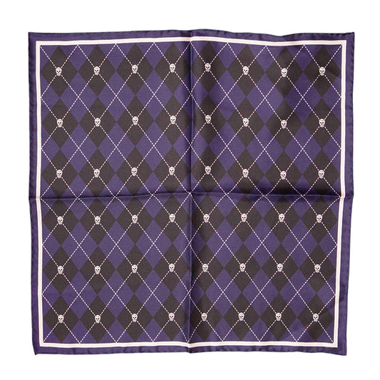 NEW $395 ALEXANDER MCQUEEN Blue ARGYLE SKULL PRINT 17" Handkerchief NECK SCARF