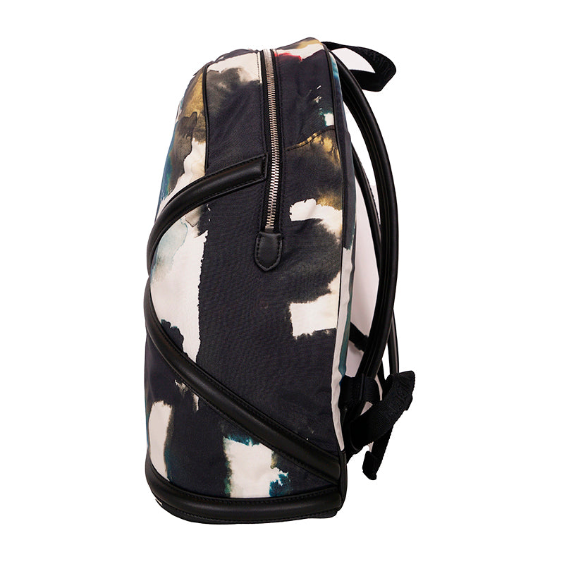 NEW $1690 ALEXANDER MCQUEEN Watercolor Print HARNESS LEATHER Canvas BACKPACK BAG