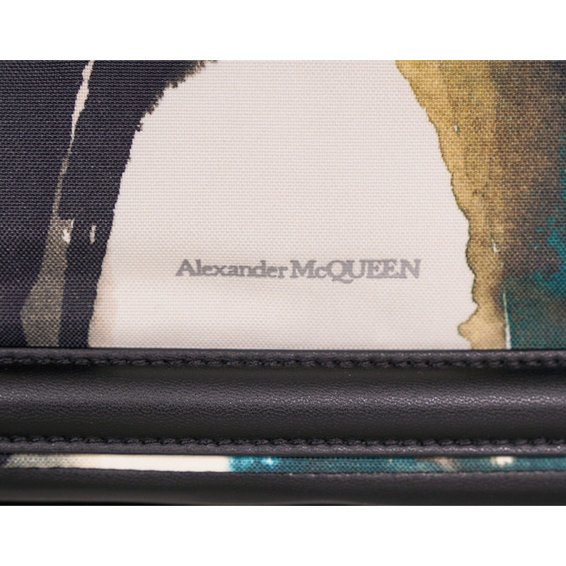 NEW $1690 ALEXANDER MCQUEEN Watercolor Print HARNESS LEATHER Canvas BACKPACK BAG