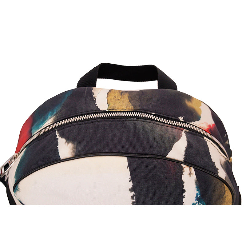 NEW $1690 ALEXANDER MCQUEEN Watercolor Print HARNESS LEATHER Canvas BACKPACK BAG
