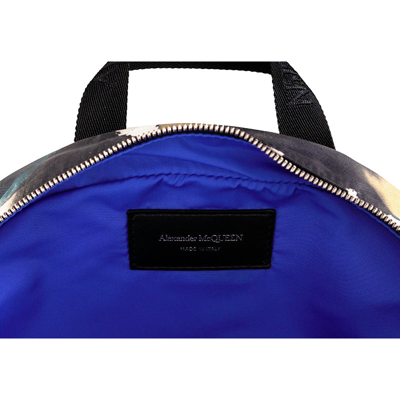 NEW $1690 ALEXANDER MCQUEEN Watercolor Print HARNESS LEATHER Canvas BACKPACK BAG
