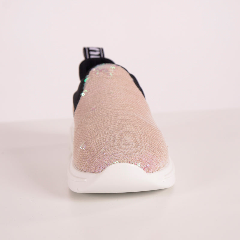 sz 37.5 NEW $925 MIU MIU Pink SEQUIN Neoprene BOLD LOGO HEEL Slip on SNEAKERS