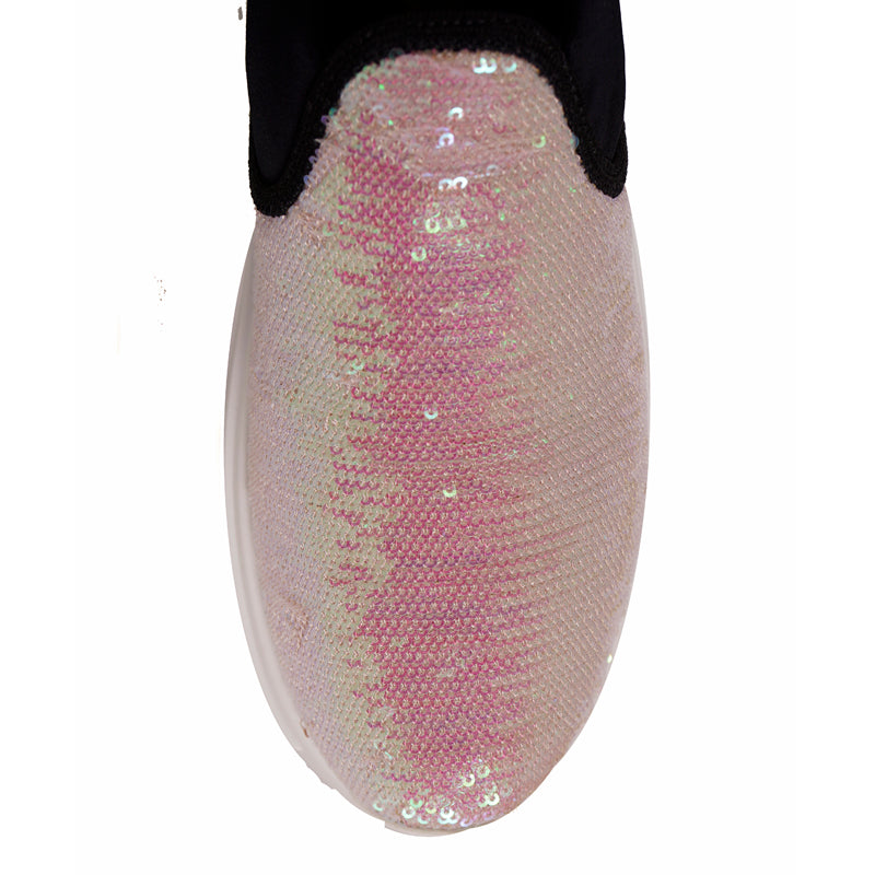 sz 37.5 NEW $925 MIU MIU Pink SEQUIN Neoprene BOLD LOGO HEEL Slip on SNEAKERS
