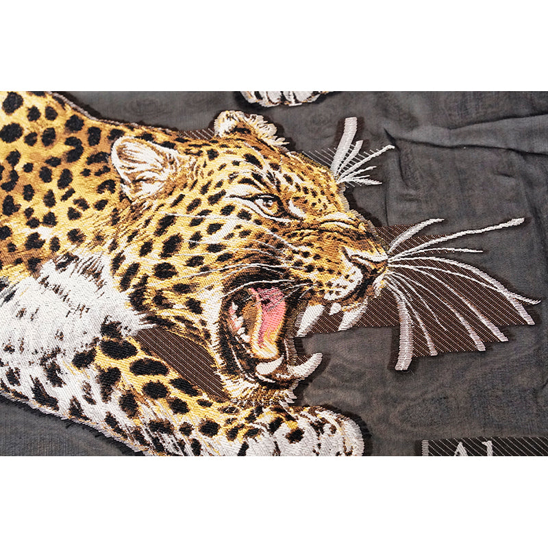 NEW $455 ALEXANDER MCQUEEN Black Sheer REGAL LEOPARD SKULL 70" Long STOLE SCARF