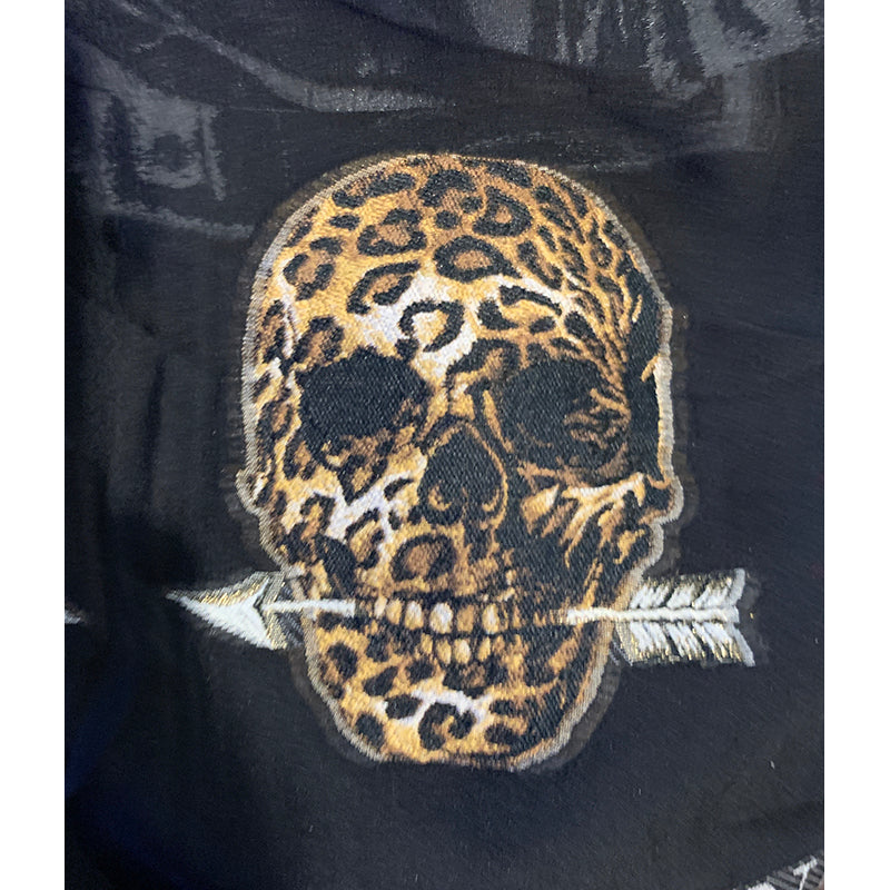 NEW $455 ALEXANDER MCQUEEN Black Sheer REGAL LEOPARD SKULL 70" Long STOLE SCARF