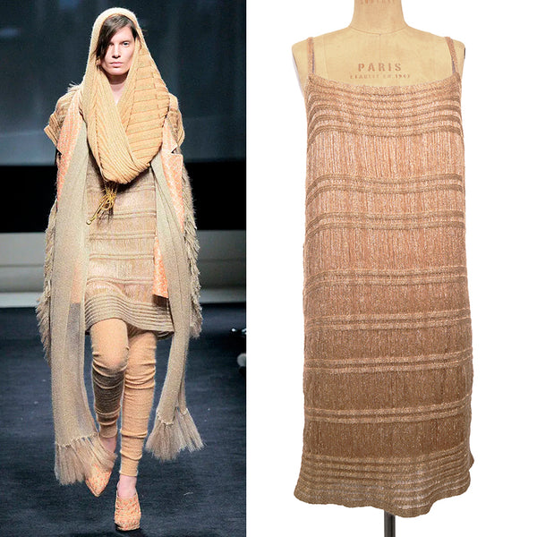 42 NEW $1980 MISSONI Vintage 2009 RUNWAY Gold & Bronze Mohair Wool DRESS & SLIP