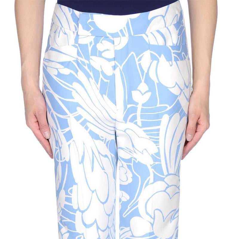 sz 42 NEW $1,260 MIU MIU Blue White Tropica Floral CROPPED SPRING SUMMER PANTS