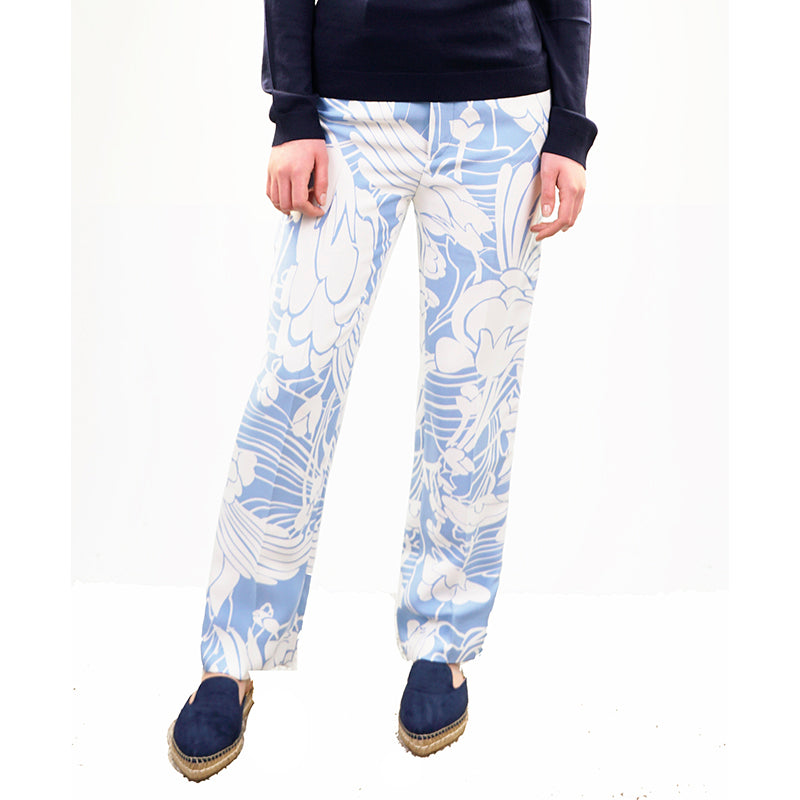 sz 42 NEW $1,260 MIU MIU Blue White Tropica Floral CROPPED SPRING SUMMER PANTS