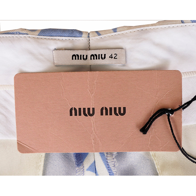 sz 42 NEW $1,260 MIU MIU Blue White Tropica Floral CROPPED SPRING SUMMER PANTS