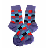 sz XS NEW $390 MIU MIU Women's Blue Red Black Mod Check Cotton Blend CREW SOCKS