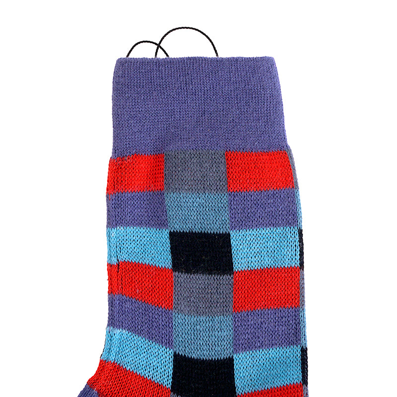sz XS NEW $390 MIU MIU Women's Blue Red Black Mod Check Cotton Blend CREW SOCKS