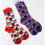 sz XS NEW $390 MIU MIU Women's Blue Red Black Mod Check Cotton Blend CREW SOCKS