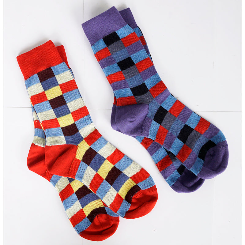 sz XS NEW $390 MIU MIU Women's Blue Red Black Mod Check Cotton Blend CREW SOCKS