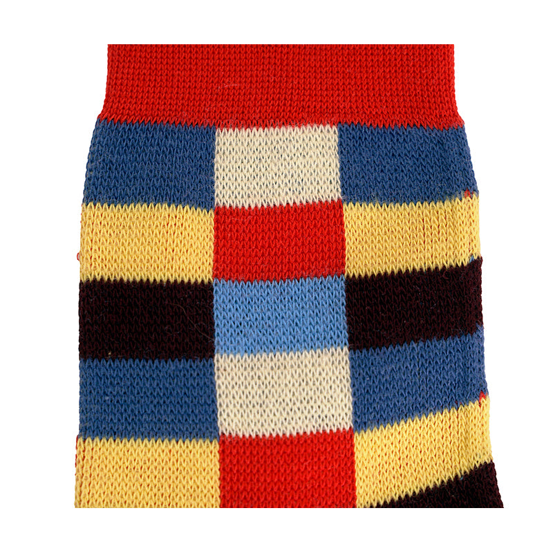 sz XS NEW $390 MIU MIU Women's Red Blue Yellow Checked Cotton Blend CREW SOCKS