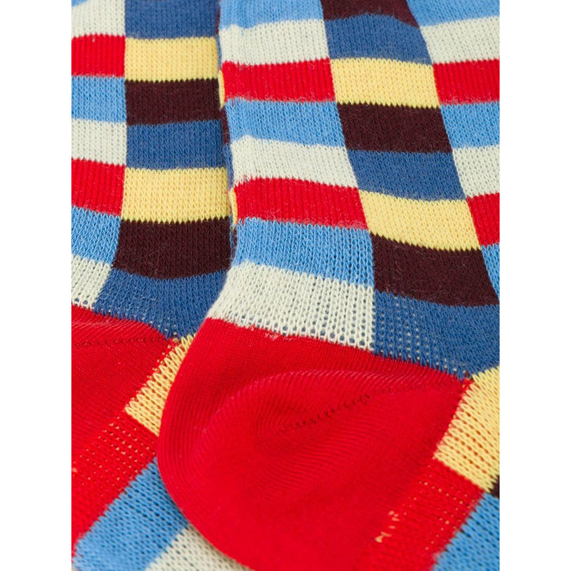 sz XS NEW $390 MIU MIU Women's Red Blue Yellow Checked Cotton Blend CREW SOCKS