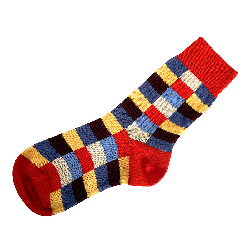 sz XS NEW $390 MIU MIU Women's Red Blue Yellow Checked Cotton Blend CREW SOCKS