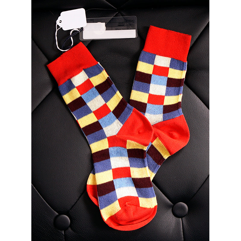 sz XS NEW $390 MIU MIU Women's Red Blue Yellow Checked Cotton Blend CREW SOCKS
