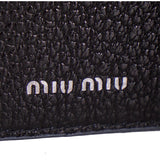 NEW $490 MIU MIU Blue Pebble Leather Madras BLACK CAT LOGO Graphic Bifold WALLET