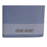 NEW $490 MIU MIU Blue Pebble Leather Madras BLACK CAT LOGO Graphic Bifold WALLET