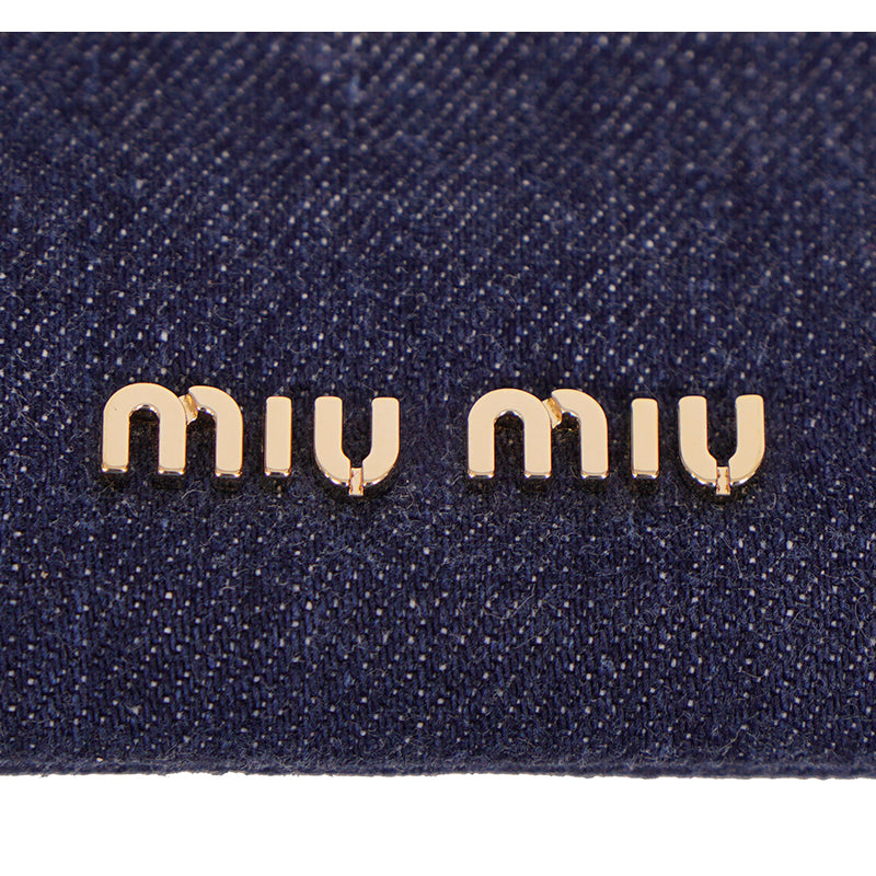 NEW $380 MIU MIU Blue Denim CAT & PENNANT LOGO PATCH Drawstring Small POUCH BAG