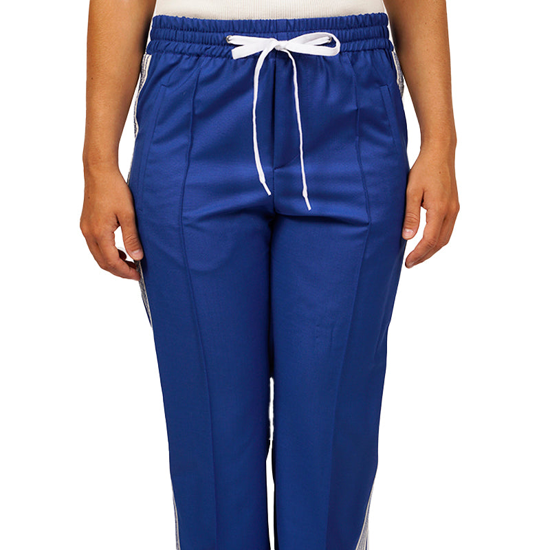 sz 38 XS NEW $845 MIU MIU Blue WHITE SPORTY SIDE STRIPE Wool Mohair TRACK PANTS XS