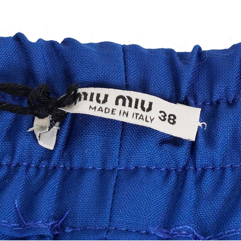 sz 38 XS NEW $845 MIU MIU Blue WHITE SPORTY SIDE STRIPE Wool Mohair TRACK PANTS XS