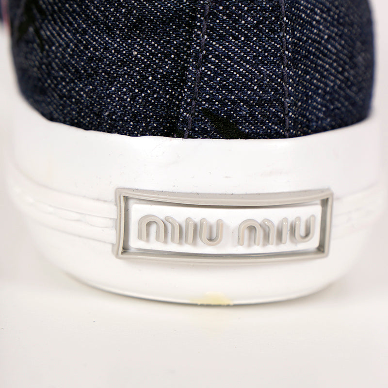 39 NEW $850 MIU MIU Floral Print Denim Blue & White Rubber Toe Low Top Sneakers