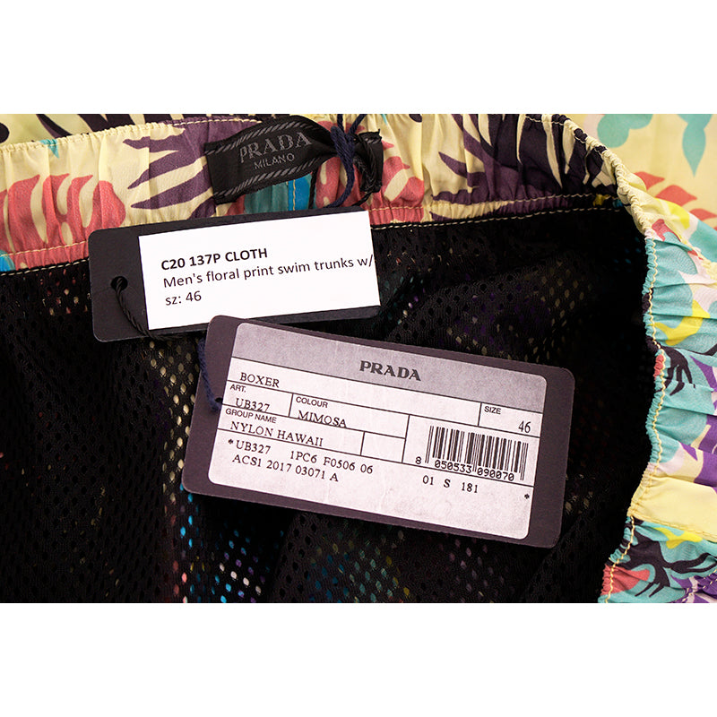 46 NEW $725 PRADA Men Floral Print RUBBER LOGO Swim Shorts TRUNKS & TRAVEL POUCH