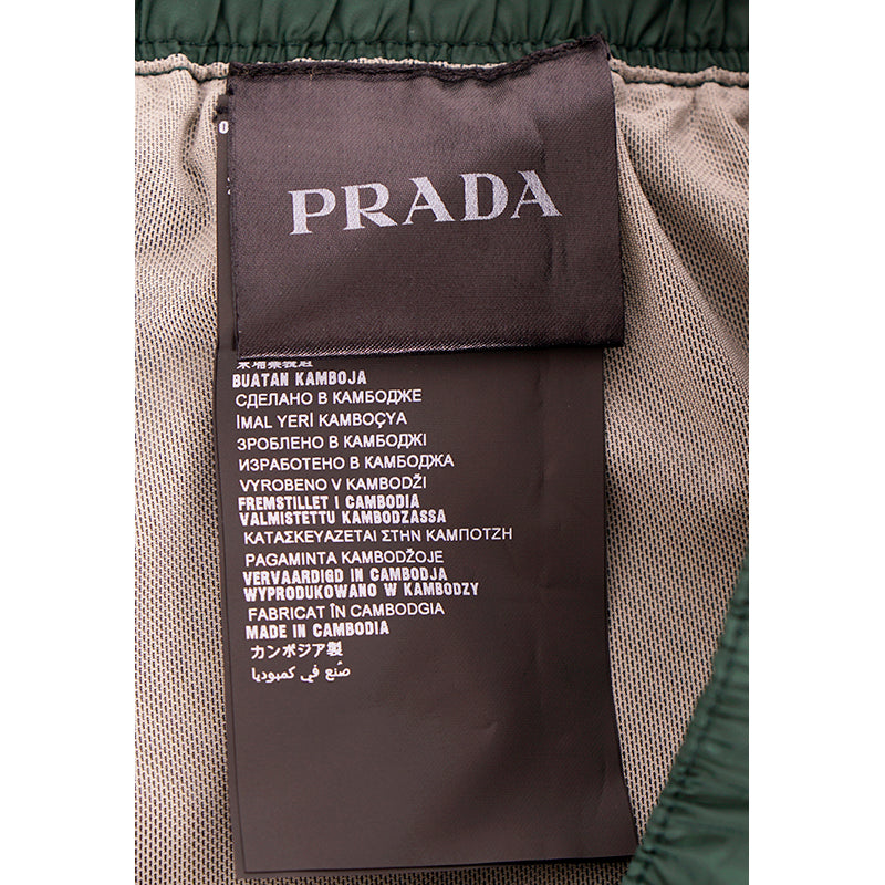 58 NEW $725 PRADA Men Green Nylon LINE-A LOGO Swim Shorts TRUNKS & TRAVEL POUCH