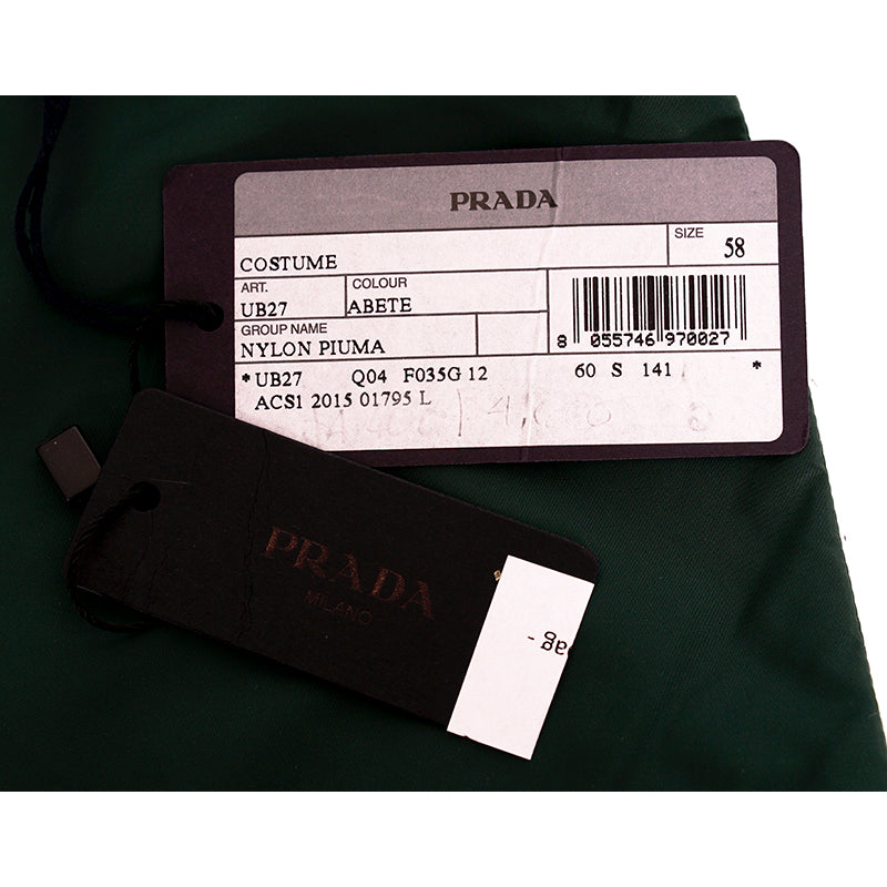 58 NEW $725 PRADA Men Green Nylon LINE-A LOGO Swim Shorts TRUNKS & TRAVEL POUCH