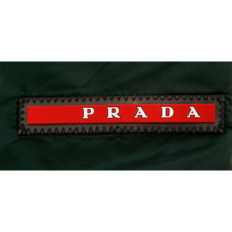 58 NEW $725 PRADA Men Green Nylon LINE-A LOGO Swim Shorts TRUNKS & TRAVEL POUCH