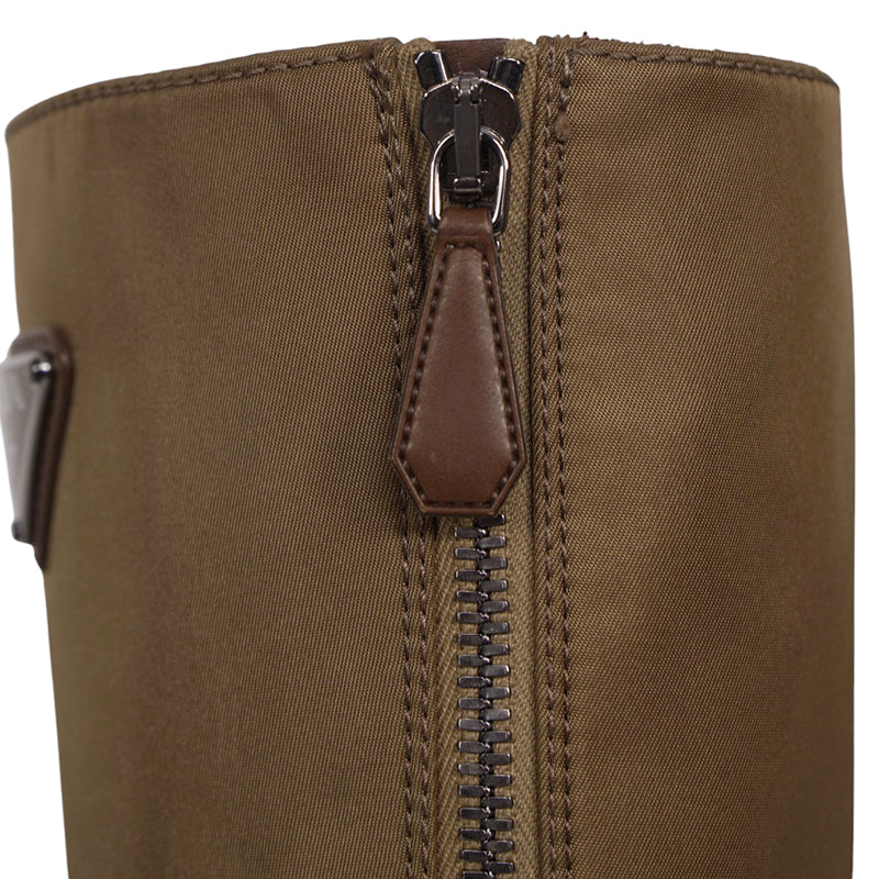 37 NEW $1,990 PRADA Tobacco Re-Nylon Metal Triangle Logo 50mm TALL COMBAT BOOTS